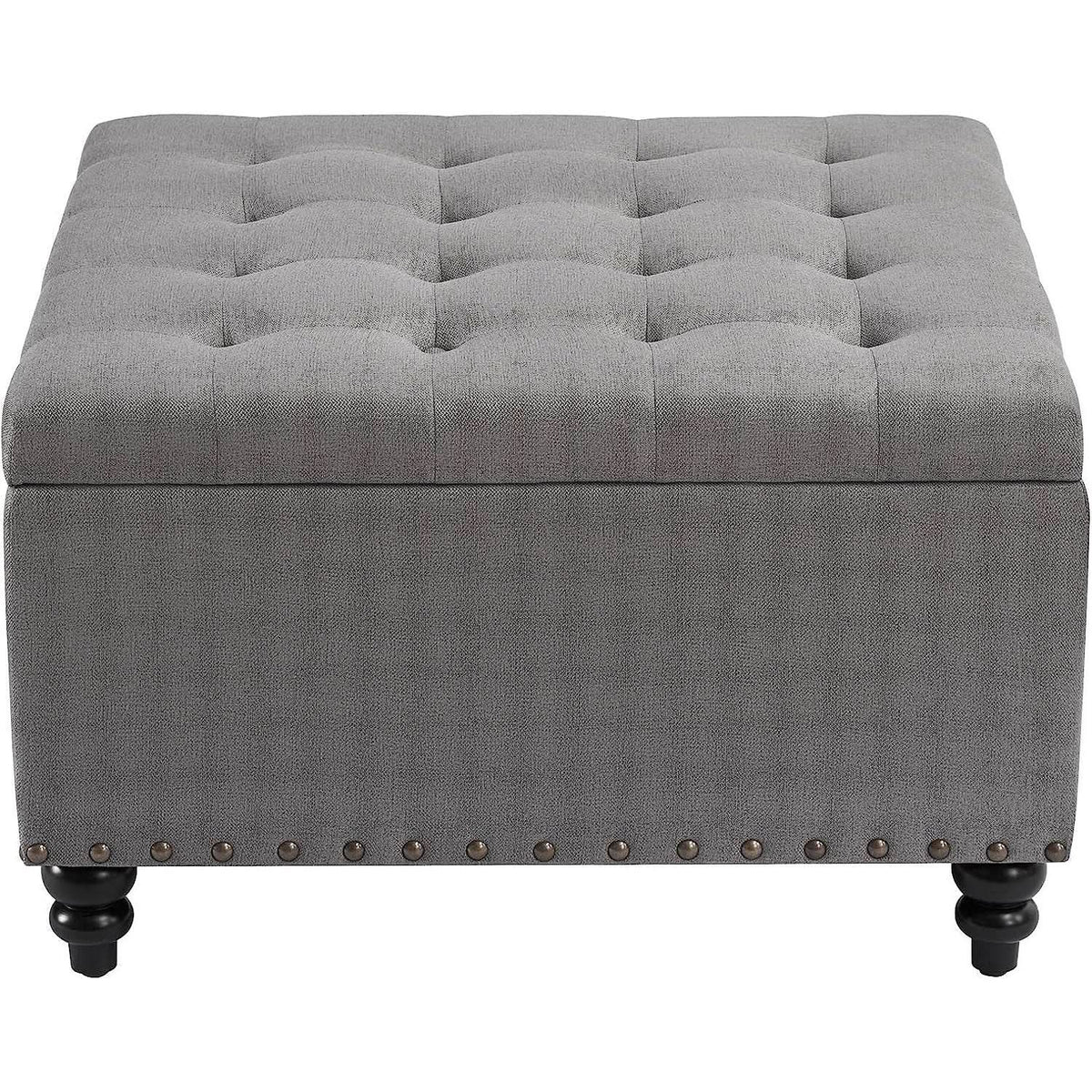 Grey Tufted Storage Ottoman Square For Living Room from PriceLows™