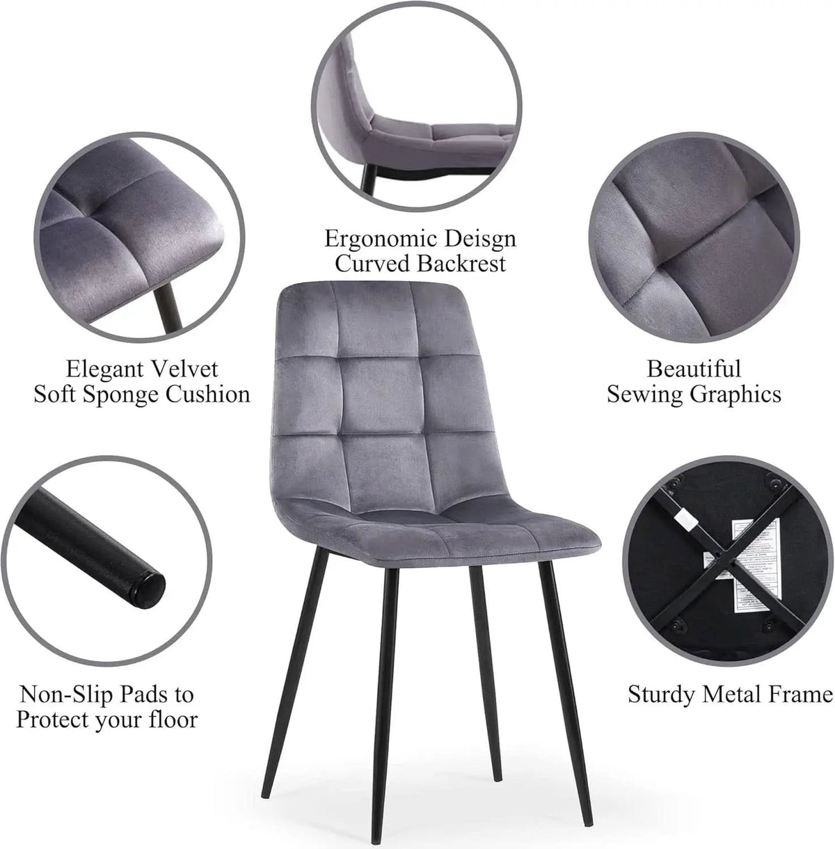 Grey Velvet Dining Chairs Set Of 4 With Metal Legs from PriceLows™