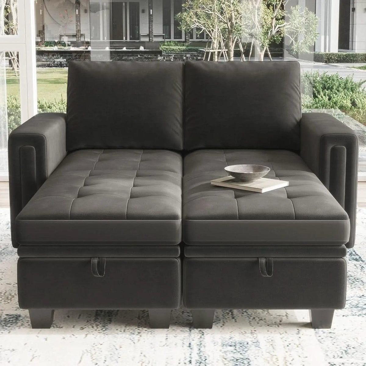 Grey Velvet Modular Sectional Sofa With Storage And Sleeper from PriceLows™