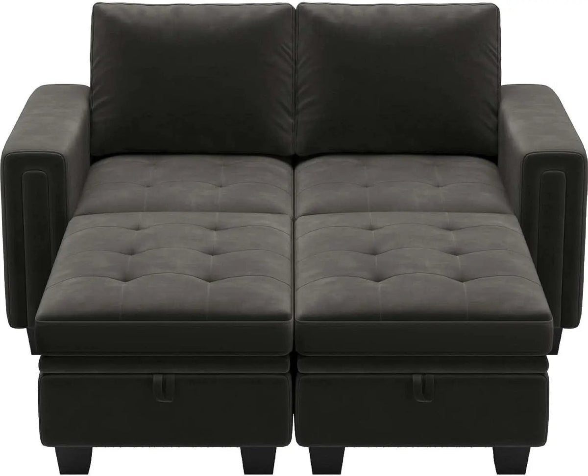 Grey Velvet Modular Sectional Sofa With Storage And Sleeper from PriceLows™