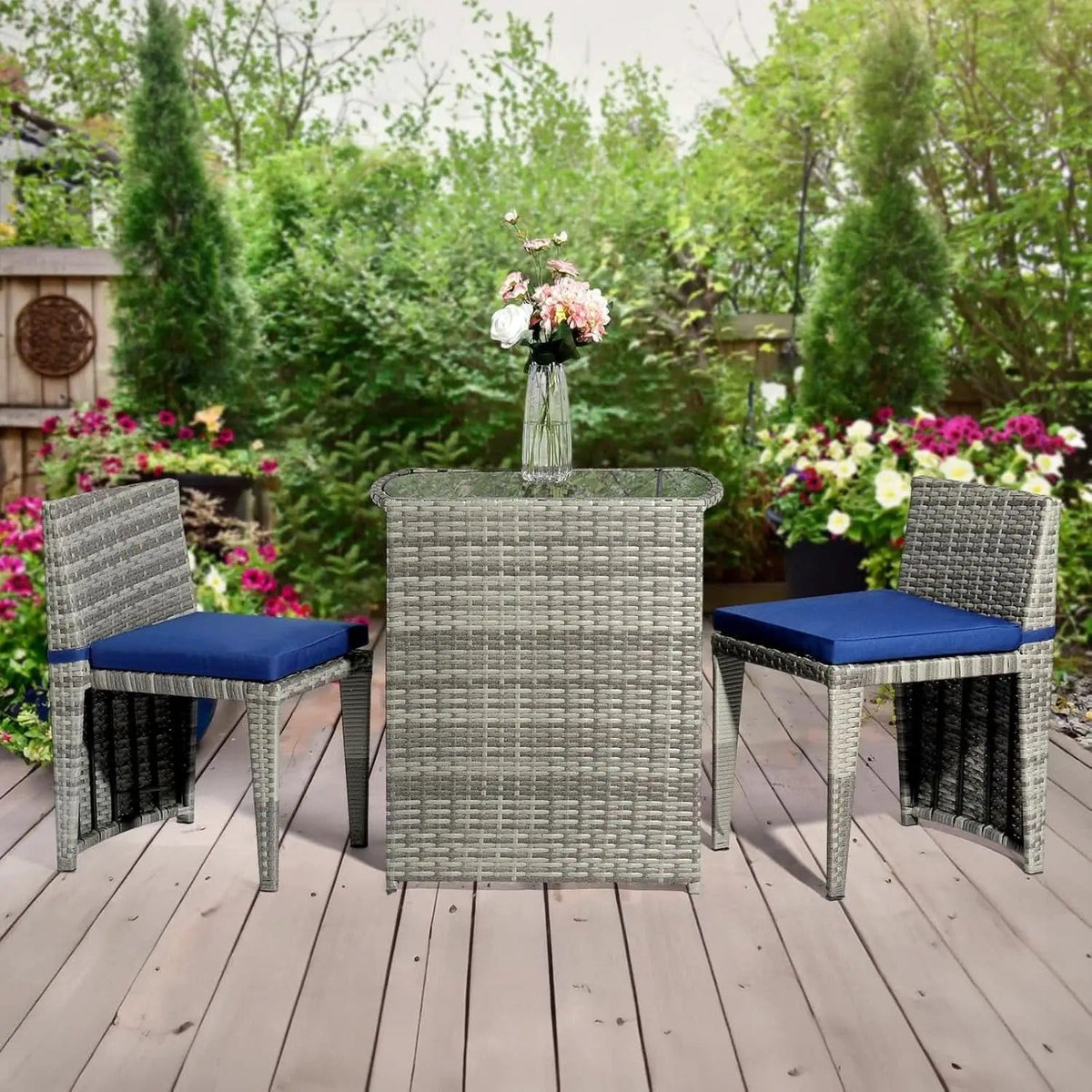 Grey Wicker Outdoor Patio Bistro Set With Glass Table from PriceLows™