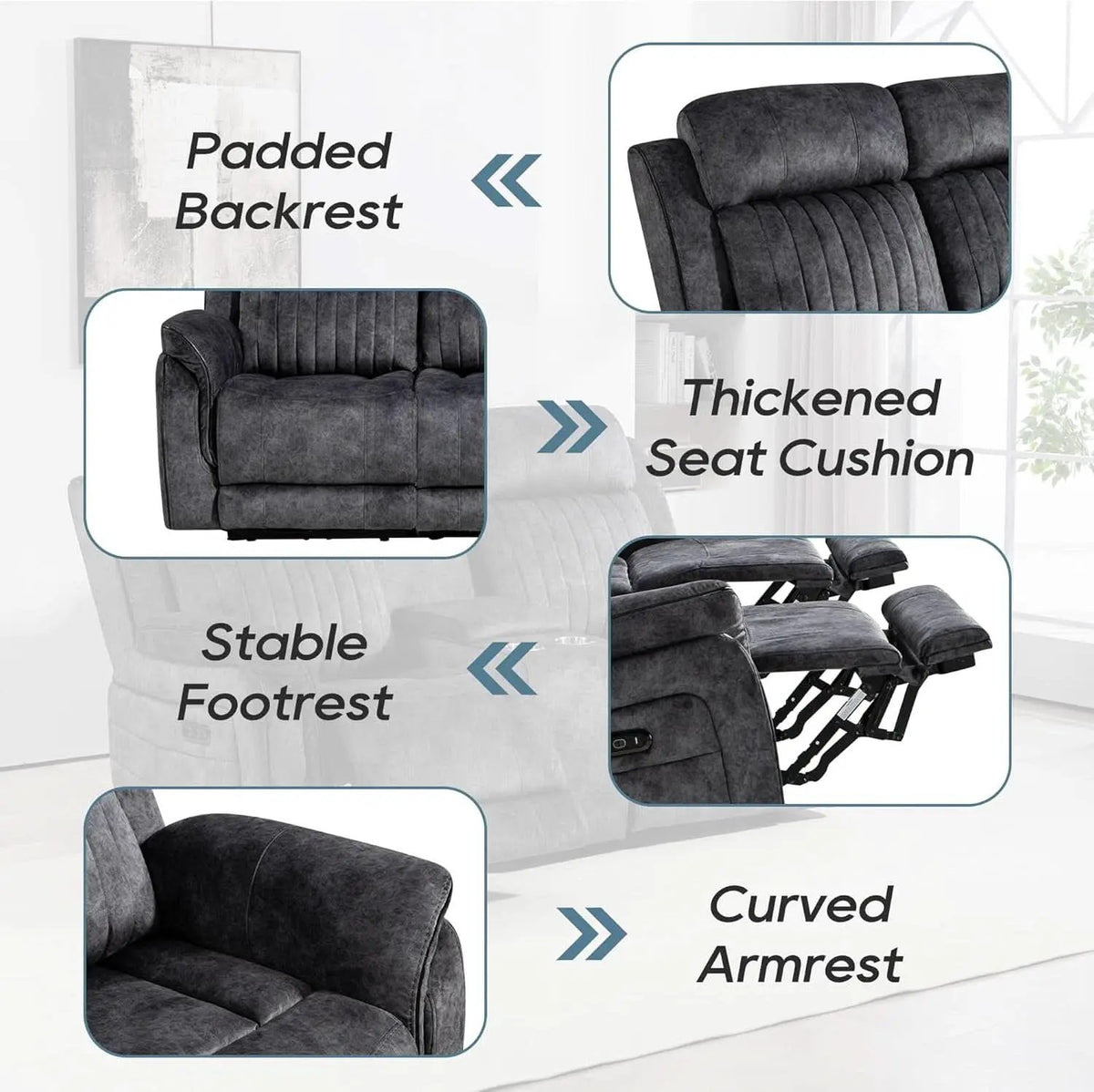 Grey Zero Gravity Reclining Sofa Set With Adjustable Headrest from PriceLows™