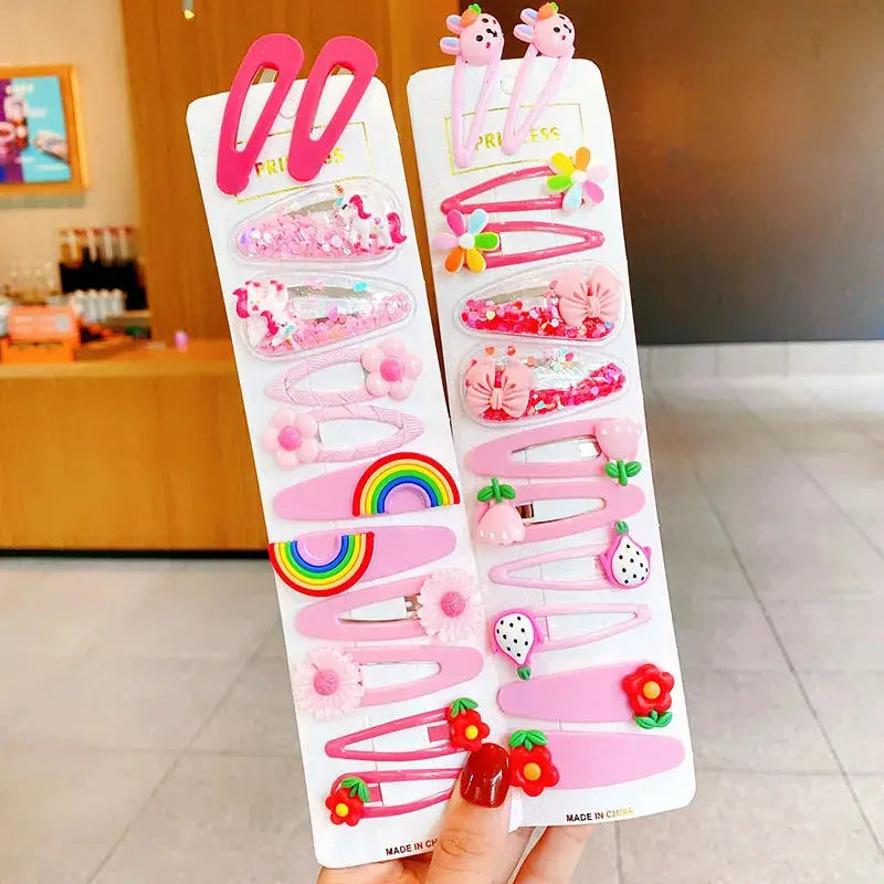 Girls Hair Clips | Cartoon Flower Design | 12 Piece Set