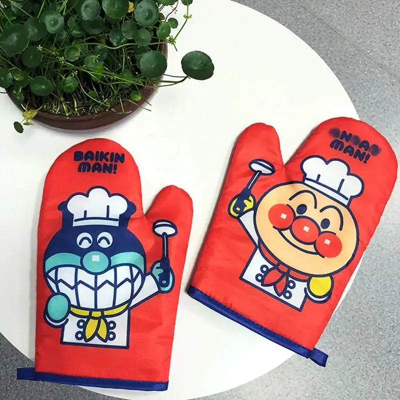 Oven Gloves | Cartoon Anpanman Print | Double Sided Heat Insulation | One Size