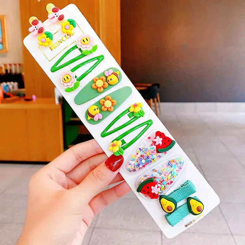 Girls Hair Clips | Cartoon Flower Design | 12 Piece Set