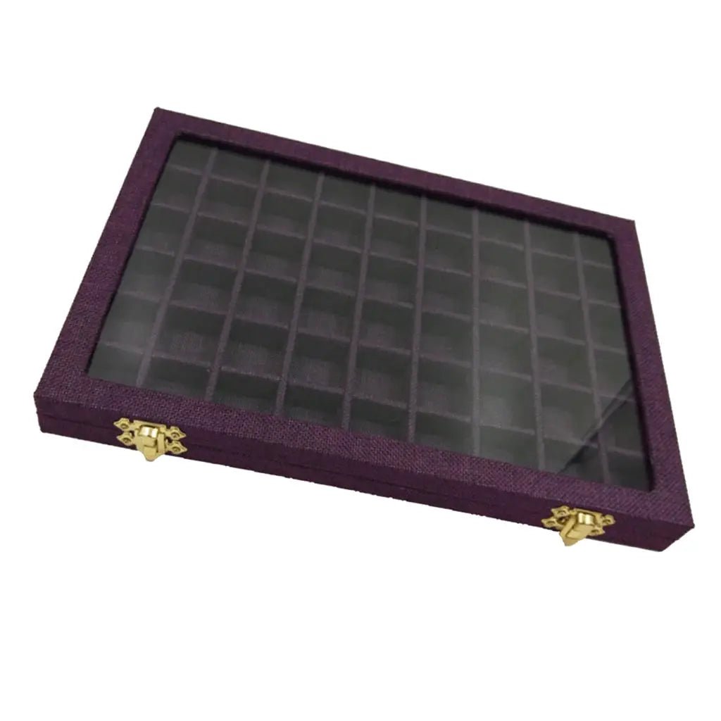 Ring Holder Box 54 Grids Clear Glass Lid Showcase 40 Slots Jewelry Organizer Jewelry Box for Earrings Necklaces Bracelets from PriceLows™