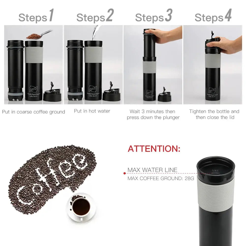 iCafilas 350ML Coffee Tea Portable French Press Coffee Maker Coffee Bottle Insulated Travel Mug Hand Pressure Coffee Pot For Car from PriceLows™