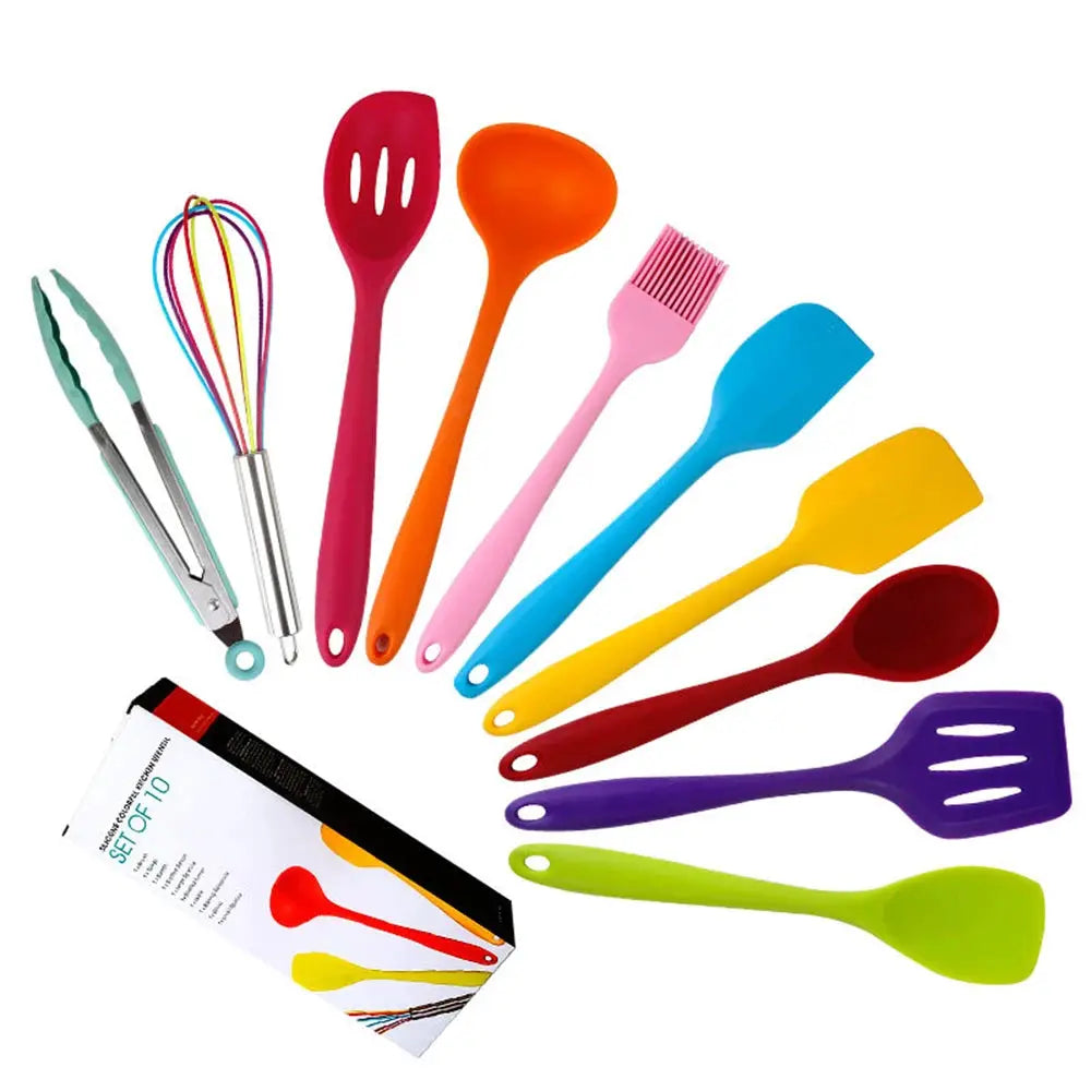 10 pieces Colorful Silicone Kitchen Non-stick Cookware Cooking Tools Scoop Spatula Household Kitchen Baking Gadget Set from PriceLows™