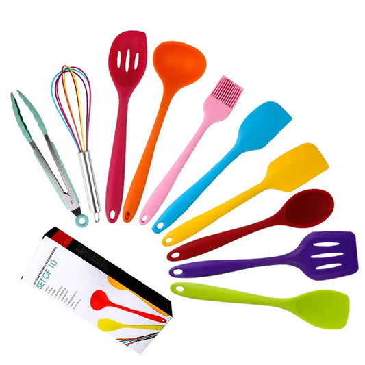 10 pieces Colorful Silicone Kitchen Non-stick Cookware Cooking Tools Scoop Spatula Household Kitchen Baking Gadget Set from PriceLows™