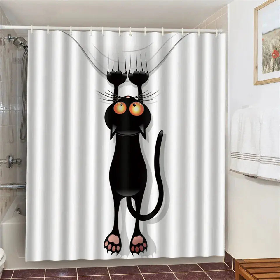 Cat Brushing Teeth Shower Curtain Bathroom Product Waterproof Durable Polyester Fabric Room Decoration cortinas With 12pcs Hooks from PriceLows™
