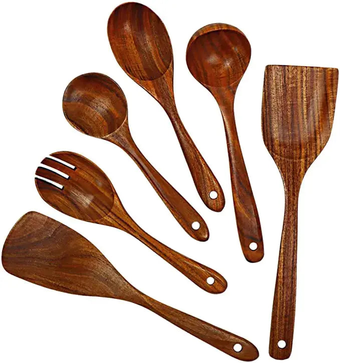 1-9Pcs/set Wooden Kitchen Utensils Set, Wooden Spoons for Cooking, Utensils,Natural Teak Wooden Spoons For Non-stick Pan Gift from PriceLows™