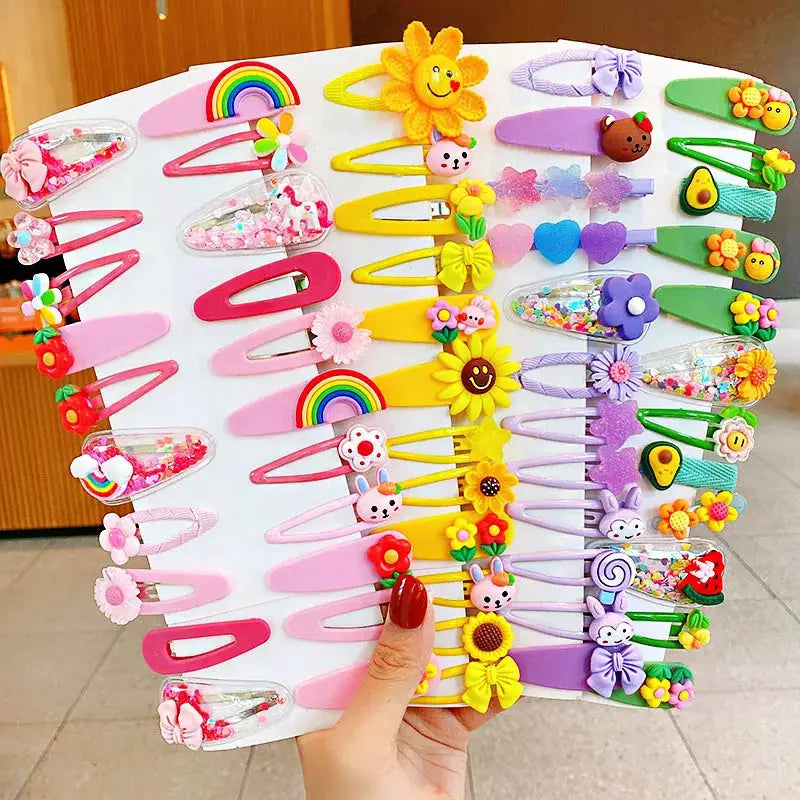 Girls Hair Clips | Cartoon Flower Design | 12 Piece Set