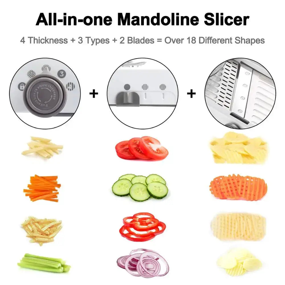 Mandoline Slicer | Stainless Steel | Adjustable | 18 Precision Cutters