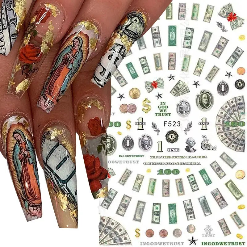 3D Money Dollar Sign Nail Art Stickers Decal Wealthy Rich Style Self Adhesive Nails Acrylic Manicure Tips Decoration Tool from PriceLows™