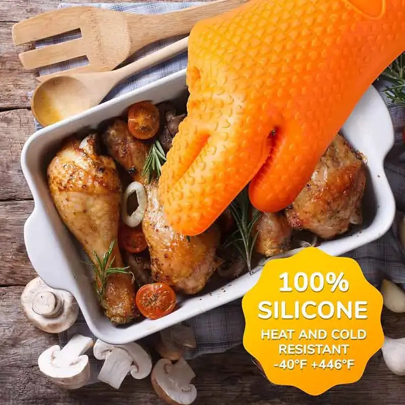 Silicone Heat Resistant Gloves | Non-Slip Grip | Oven Grill Mitts | 1-2 Pcs
