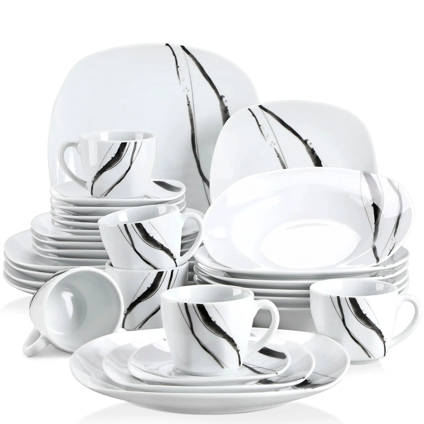 VEWEET TERESA 30/60-Piece Porcelain China Ceramic Dinner Set with Cups Saucers Dessert Plates Soup Plates Dinner Plates Set from PriceLows™