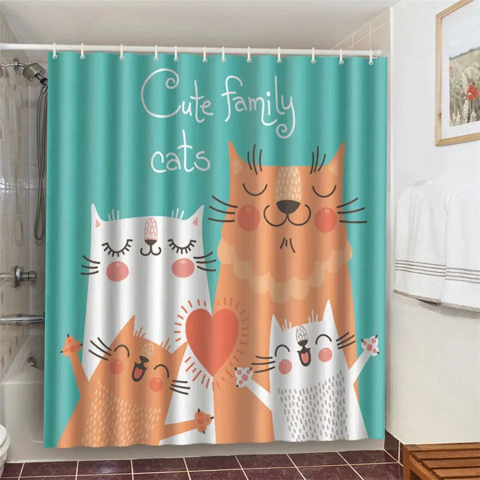 Cat Brushing Teeth Shower Curtain Bathroom Product Waterproof Durable Polyester Fabric Room Decoration cortinas With 12pcs Hooks from PriceLows™