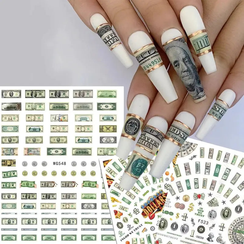 3D Money Dollar Sign Nail Art Stickers Decal Wealthy Rich Style Self Adhesive Nails Acrylic Manicure Tips Decoration Tool from PriceLows™
