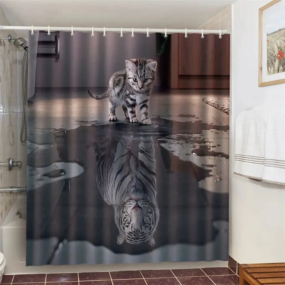 Cat Brushing Teeth Shower Curtain Bathroom Product Waterproof Durable Polyester Fabric Room Decoration cortinas With 12pcs Hooks from PriceLows™