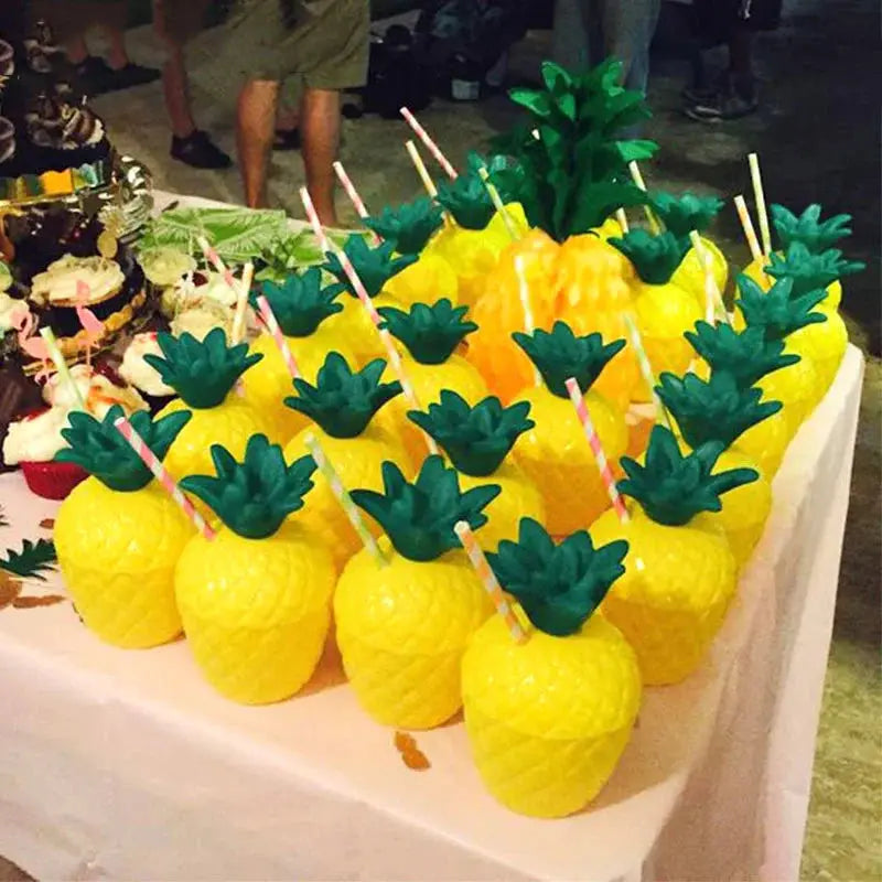 Plastic Drinking Cups | 6-Set Tropical Style | With Straws For Luau Parties