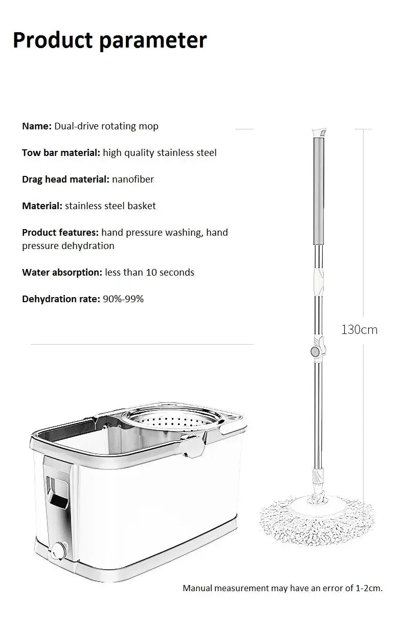 Stainless Steel Wet and Dry Rotary Mop, Automatic Hand-Free Mop, Household Mop from PriceLows™