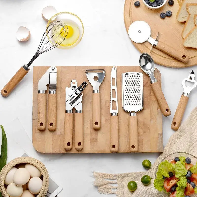 Cooking Utensils Set | Silicone | Wooden Handles | Assorted Colors