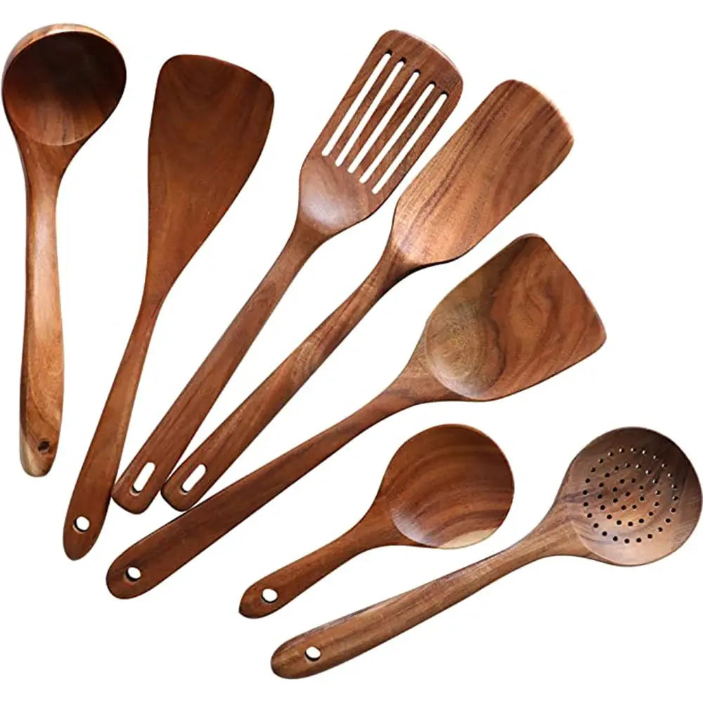 1-9Pcs/set Wooden Kitchen Utensils Set, Wooden Spoons for Cooking, Utensils,Natural Teak Wooden Spoons For Non-stick Pan Gift from PriceLows™
