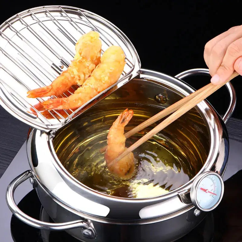 Deep Frying Pot | 304 Stainless Steel | With Thermometer And Lid | 20cm, 24cm