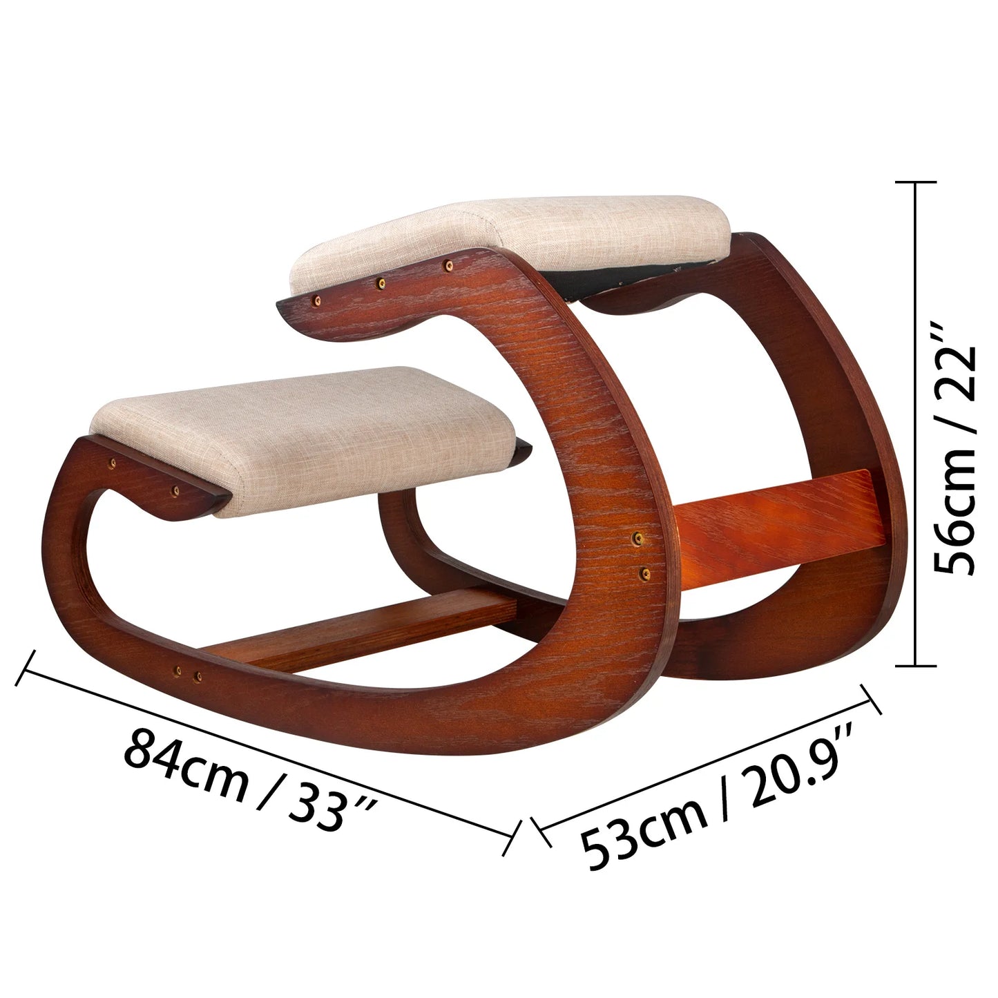 Ergonomic Kneeling Chair | Thick Cushioned Seat | Wood Rocking Base