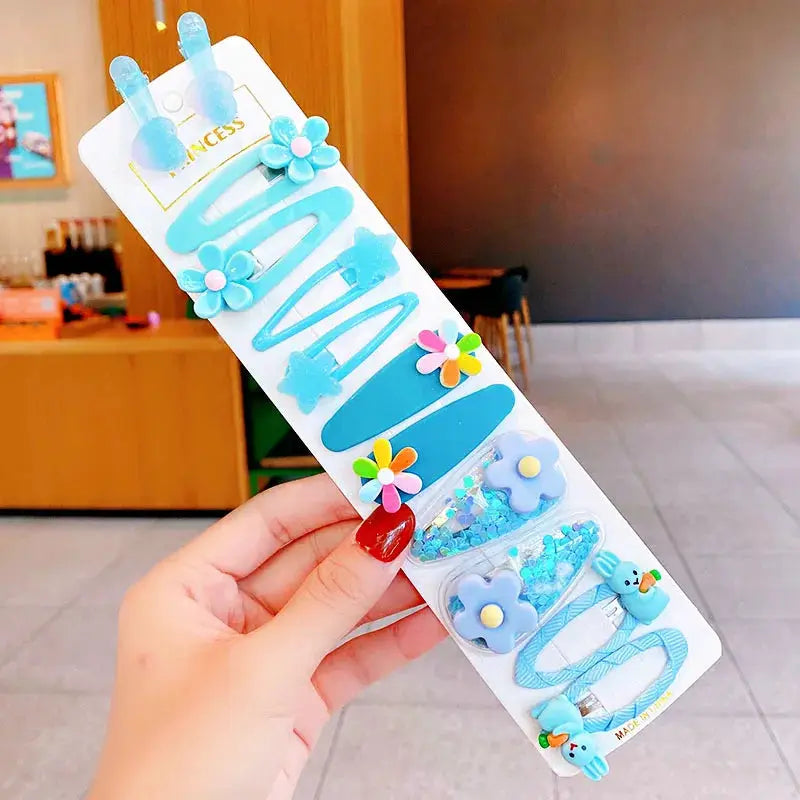 Girls Hair Clips | Cartoon Flower Design | 12 Piece Set