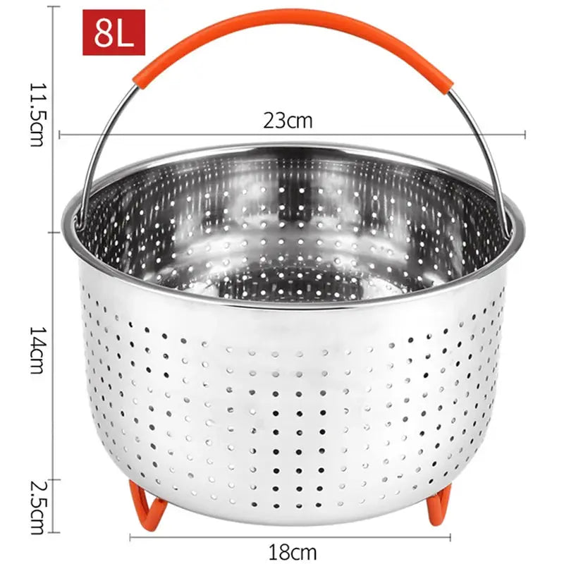 Stainless Steel Steamer Basket | 304 Grade | Silicone Covered Handle | 1.5L-8L