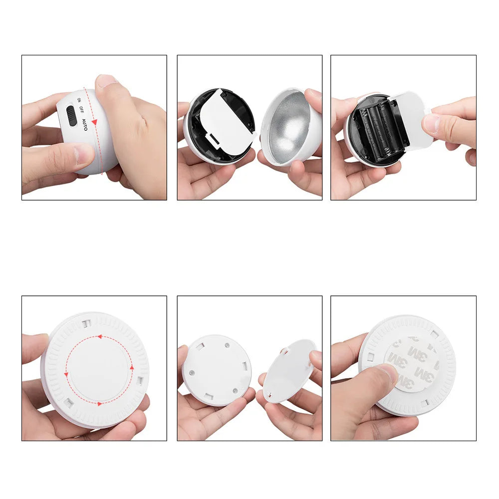 LED Night Light | 360 Degree Rotating COB Ball | PIR Sensor | USB Battery Powered