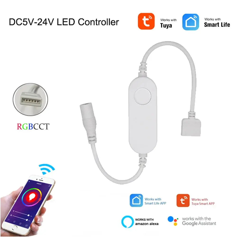 WiFi Smart Mini Led Controller DC 5V 12V 24V RGBW RGBWW RGB+CCT RGB Strip Controller TUYA Smart Life APP Echo Plus Voice Control from PriceLows™
