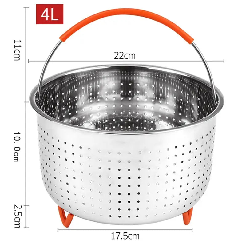 Stainless Steel Steamer Basket | 304 Grade | Silicone Covered Handle | 1.5L-8L