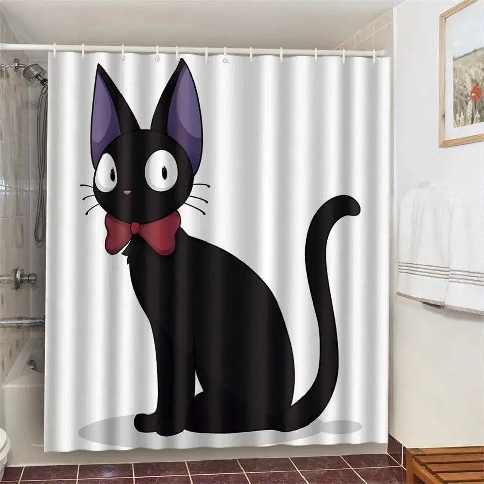 Cat Brushing Teeth Shower Curtain Bathroom Product Waterproof Durable Polyester Fabric Room Decoration cortinas With 12pcs Hooks from PriceLows™