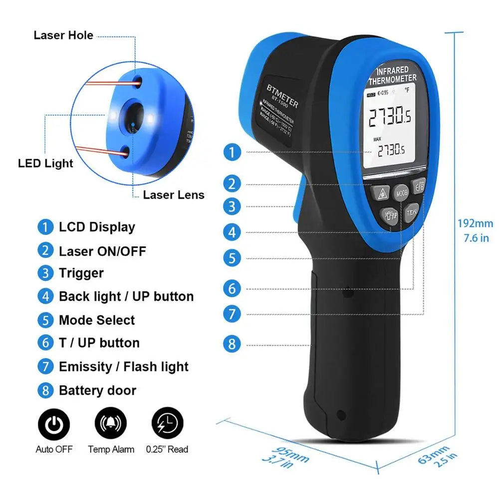 Infrared Thermometer | Range -50 to 1500 C | 30:1 D:S Ratio | BT-1500