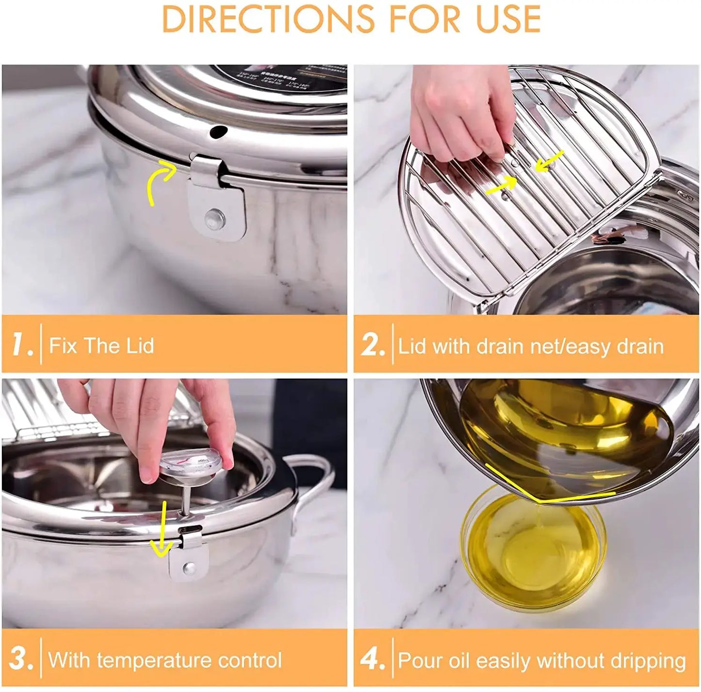 Deep Frying Pot | 304 Stainless Steel | With Thermometer And Lid | 20cm, 24cm