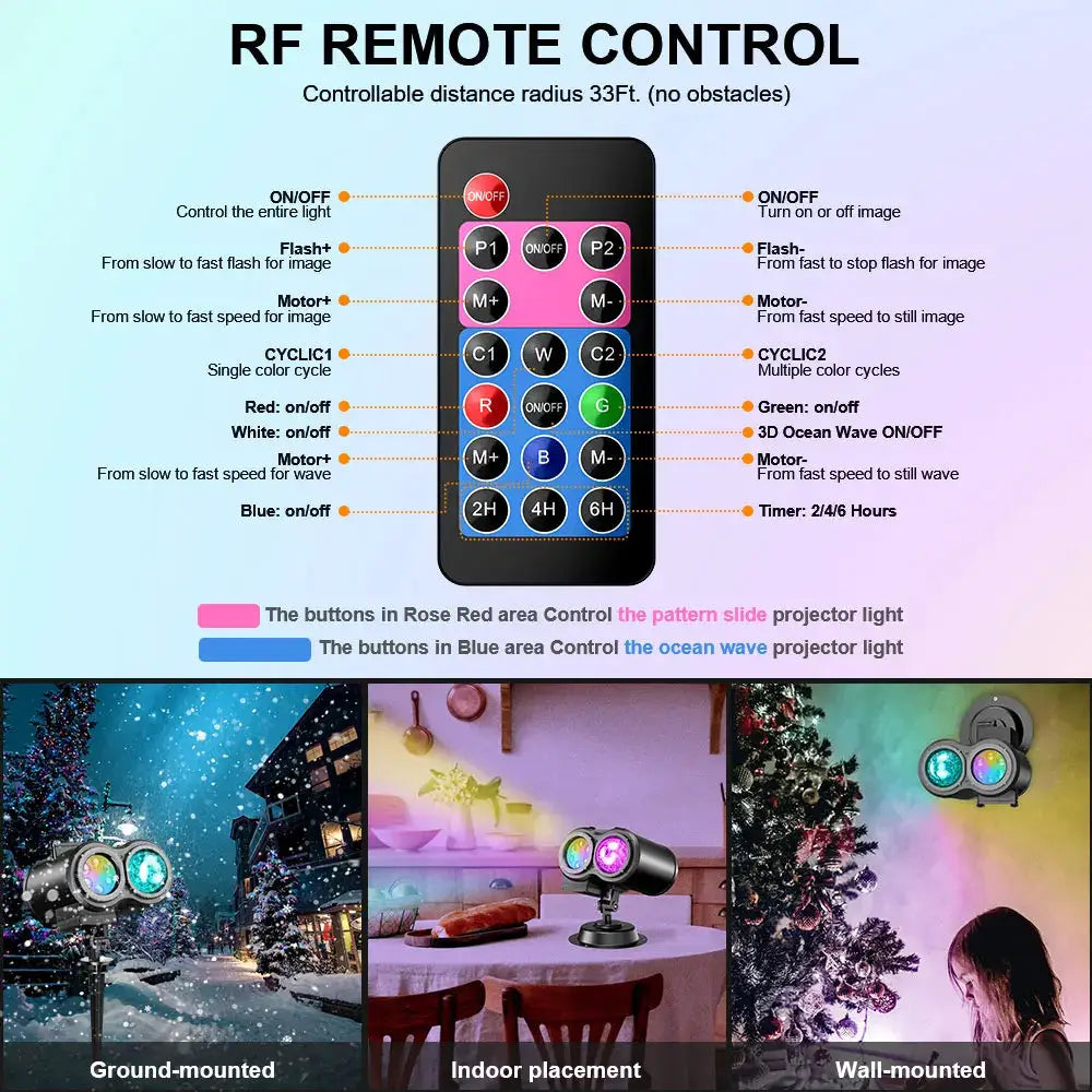 Outdoor Projector Lights | Waterproof LED | Battery Powered | Remote Control