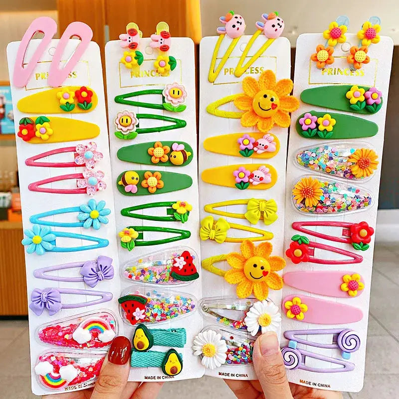 Girls Hair Clips | Cartoon Flower Design | 12 Piece Set