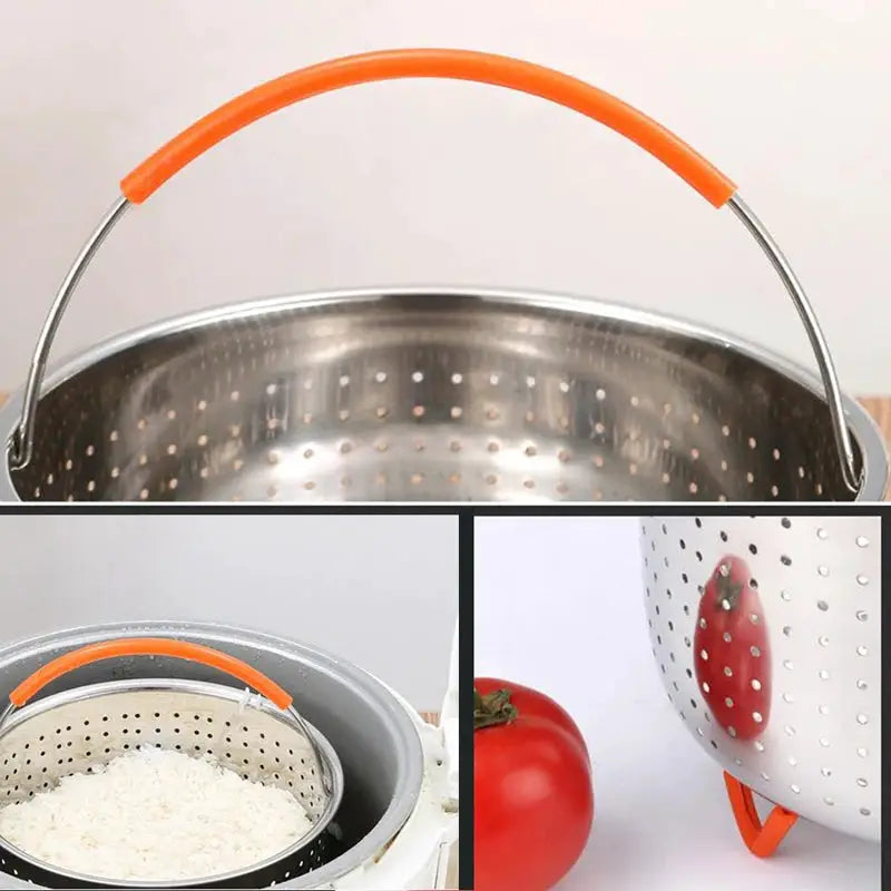 Stainless Steel Steamer Basket | 304 Grade | Silicone Covered Handle | 1.5L-8L