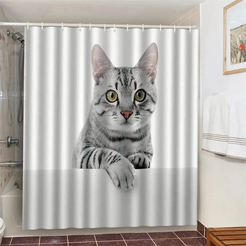 Cat Brushing Teeth Shower Curtain Bathroom Product Waterproof Durable Polyester Fabric Room Decoration cortinas With 12pcs Hooks from PriceLows™