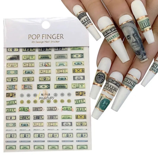 3D Money Dollar Sign Nail Art Stickers Decal Wealthy Rich Style Self Adhesive Nails Acrylic Manicure Tips Decoration Tool from PriceLows™