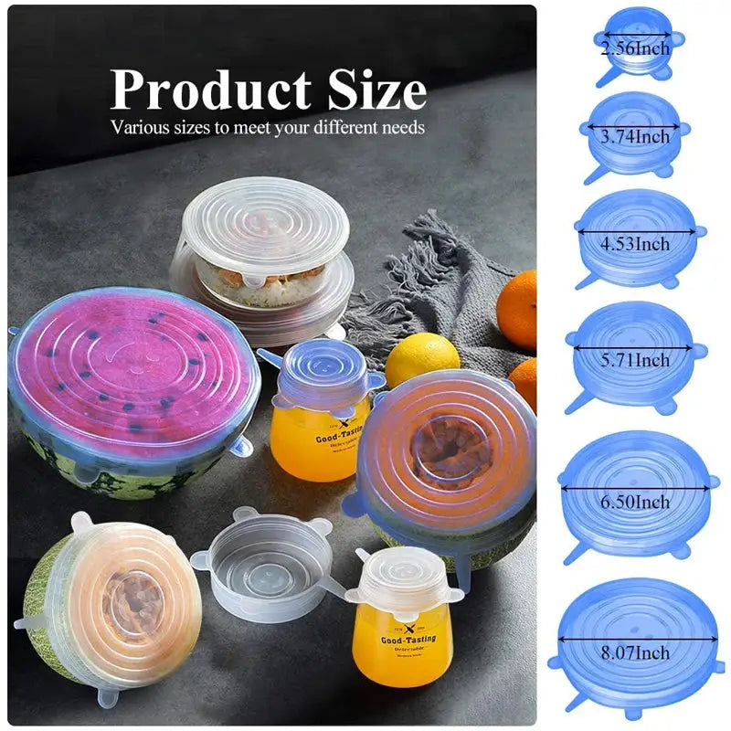 Silicone Stretch Lids | Food Grade | Universal Size | 6 To 12 Piece Set