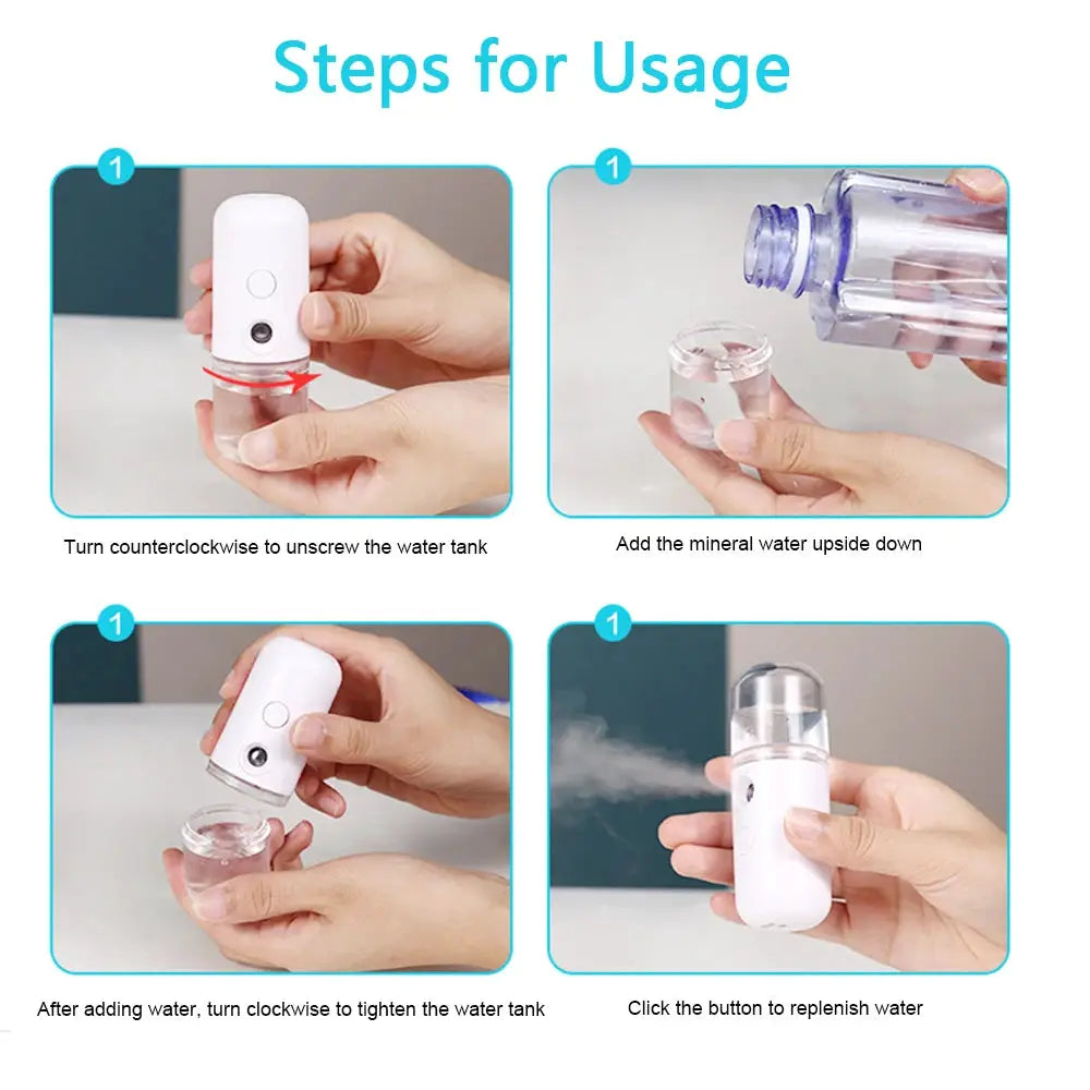 Rechargeable USB Facial Mist Sprayer | Nebulizer Humidifier | Portable Skin Steamer
