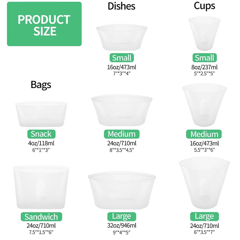 Silicone Food Zip Bag | Reusable | Leak-Proof | Various Sizes