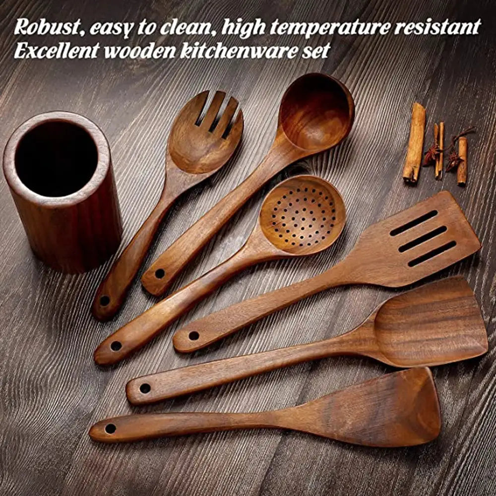 1-9Pcs/set Wooden Kitchen Utensils Set, Wooden Spoons for Cooking, Utensils,Natural Teak Wooden Spoons For Non-stick Pan Gift from PriceLows™