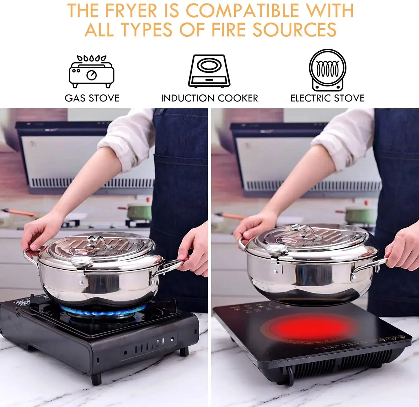 Deep Frying Pot | 304 Stainless Steel | With Thermometer And Lid | 20cm, 24cm
