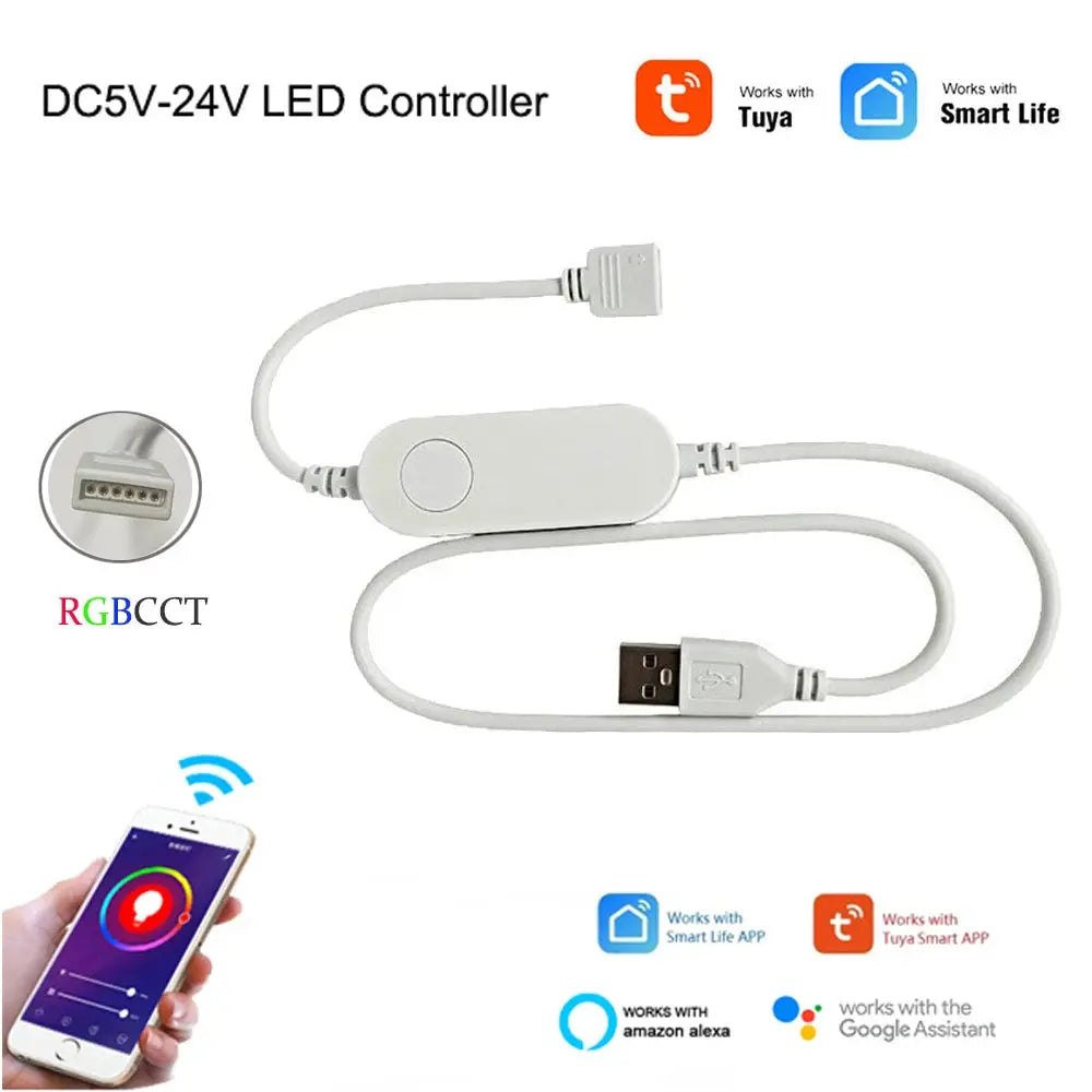 WiFi Smart Mini Led Controller DC 5V 12V 24V RGBW RGBWW RGB+CCT RGB Strip Controller TUYA Smart Life APP Echo Plus Voice Control from PriceLows™