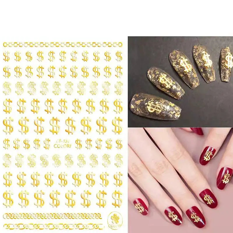 3D Money Dollar Sign Nail Art Stickers Decal Wealthy Rich Style Self Adhesive Nails Acrylic Manicure Tips Decoration Tool from PriceLows™