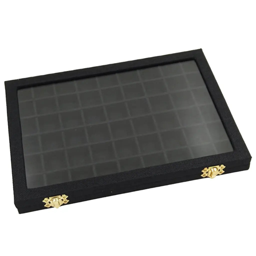 Ring Holder Box 54 Grids Clear Glass Lid Showcase 40 Slots Jewelry Organizer Jewelry Box for Earrings Necklaces Bracelets from PriceLows™